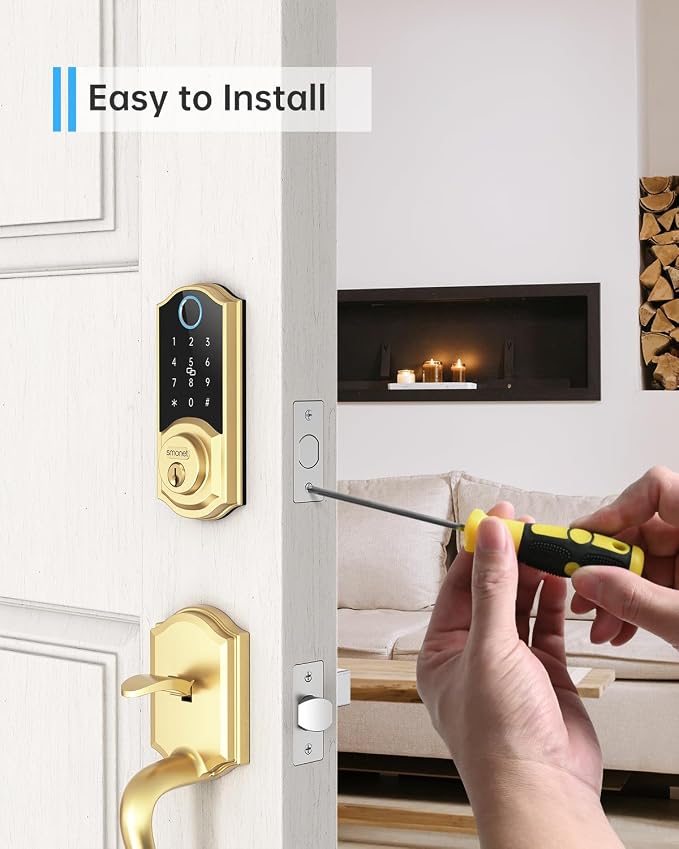 SMONET Smart Lock Brass Fingerprint Deadbolt, Keyless Entry Door Lock - Image 6