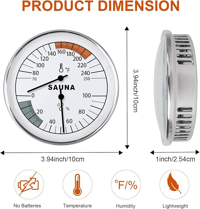 Sauna Thermometer and Hygrometer Combo, Precise Temperature & Humidity Gauge - Image 3
