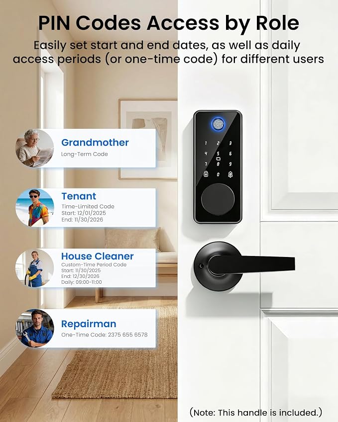 Smart Lock with 2 Lever Handle Set, Fingerprint Keyless Entry Door Lock Front - Image 6