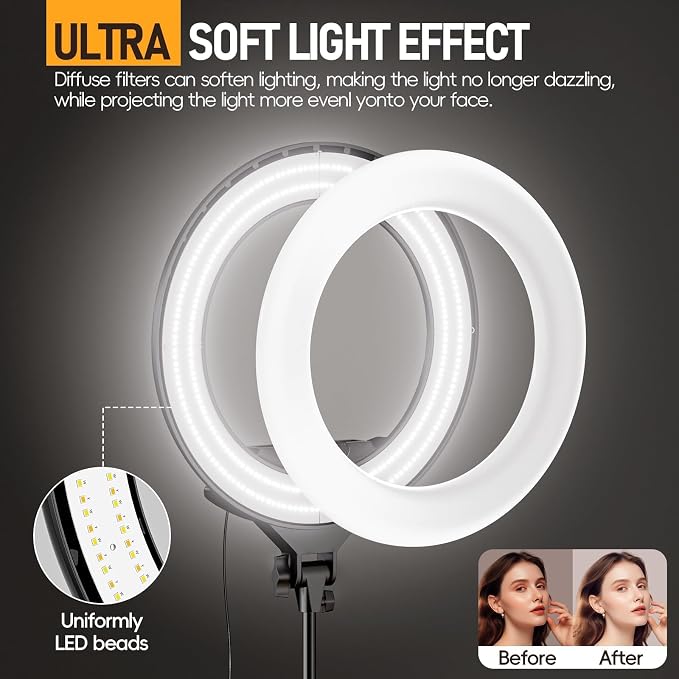 EMART 18-inch Ring Light with Stand, 2800-6500K LED Photography Lighting Kit - Image 4