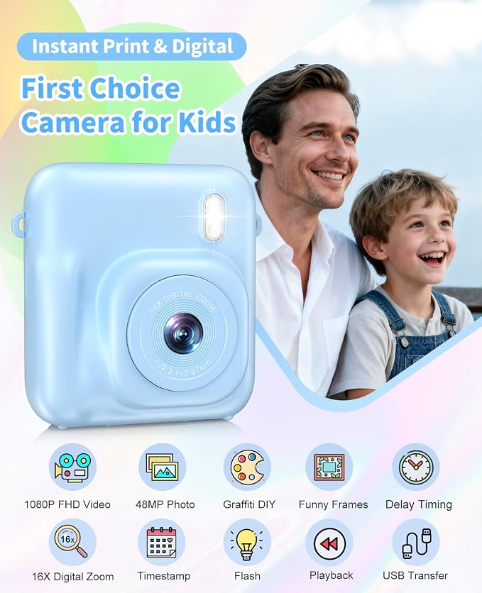 Digital Camera for Kids Instant Print, 48MP Dual-Lens Kids Camera for Girls - Image 2