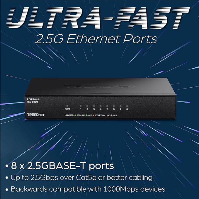 TRENDnet 8-Port 2.5Gb Multi-Gigabit Unmanaged Gaming Switch, 8 x 2.5GBASE-T - Image 3