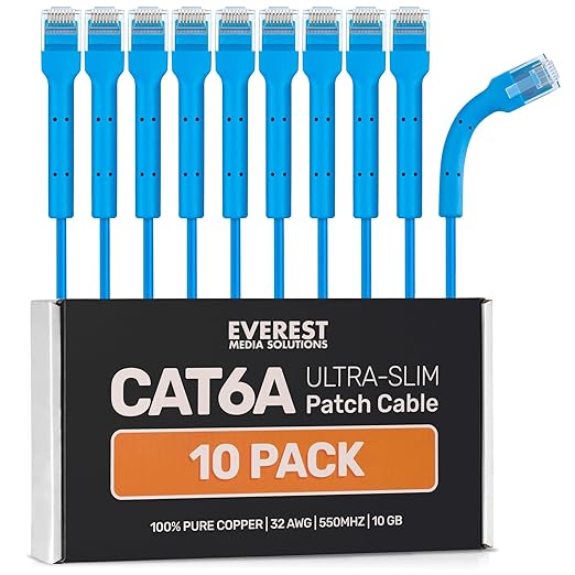Everest Ultra Slim Cat6a Ethernet Patch Cables 7ft Blue by EverestMediaSolutions
