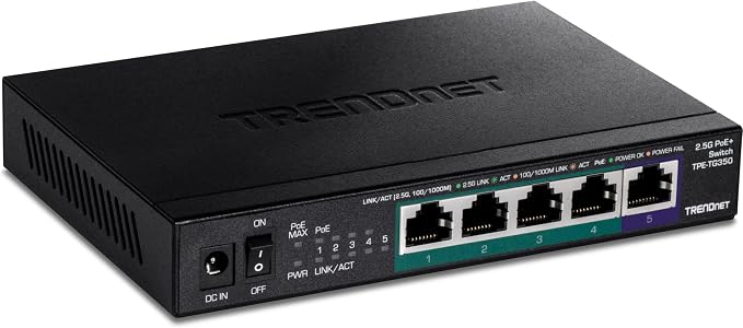TRENDnet 5-Port Unmanaged 2.5G PoE+ Switch, Compact Desktop Design, Metal by TRENDnet