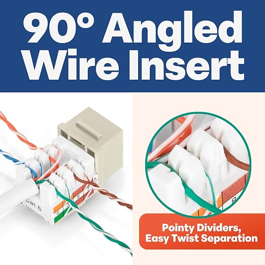 Everest 90° Angled RJ45 Cat6 Keystone Jacks 10-Pack in Ivory - Image 3
