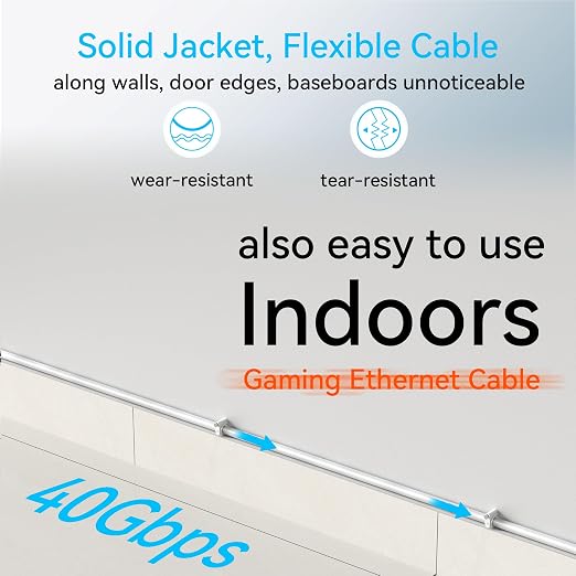 Sokqovt Cat 8 Ethernet Cable Slim 15ft Outdoor&Indoor, Pure Copper Cat8 - Image 6