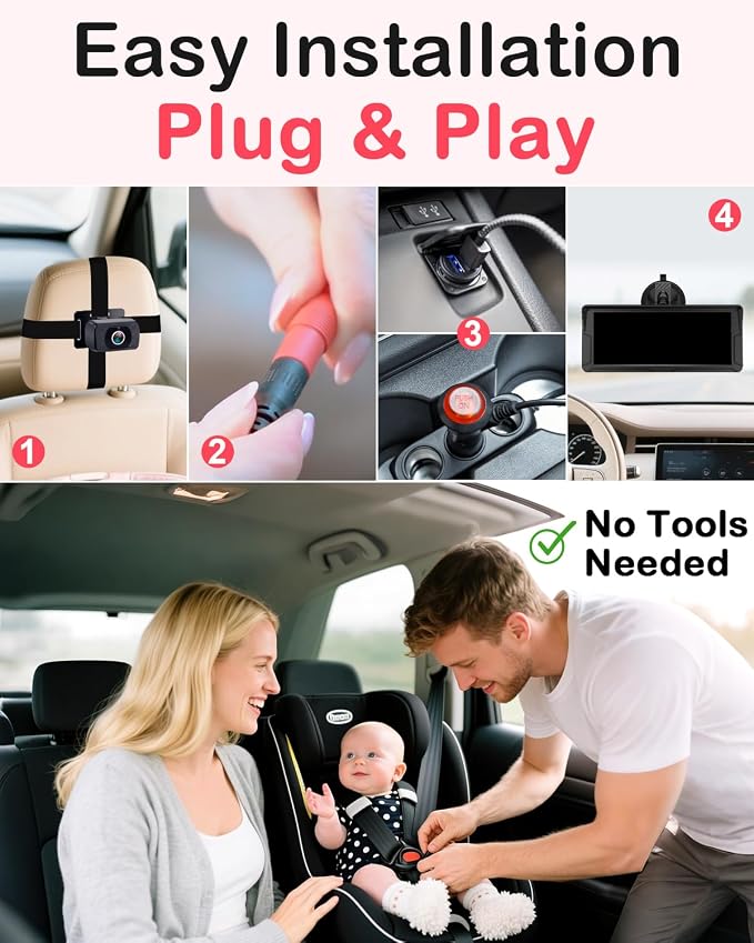 Rohent Dual Baby Car Camera for 2-Kids: 6.9'' HD Split Screen - Image 6