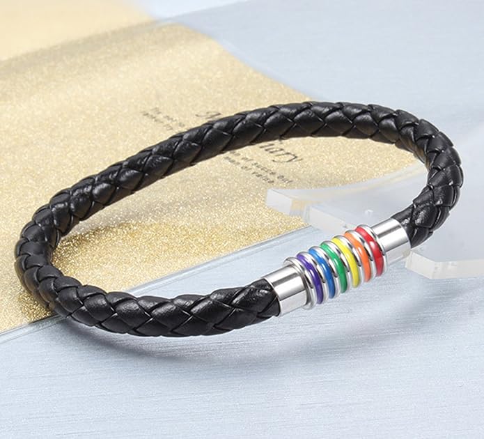 Nanafast Titanium Stainless Steel Rainbow LGBT Pride Bracelet Handmade Braided - Image 5