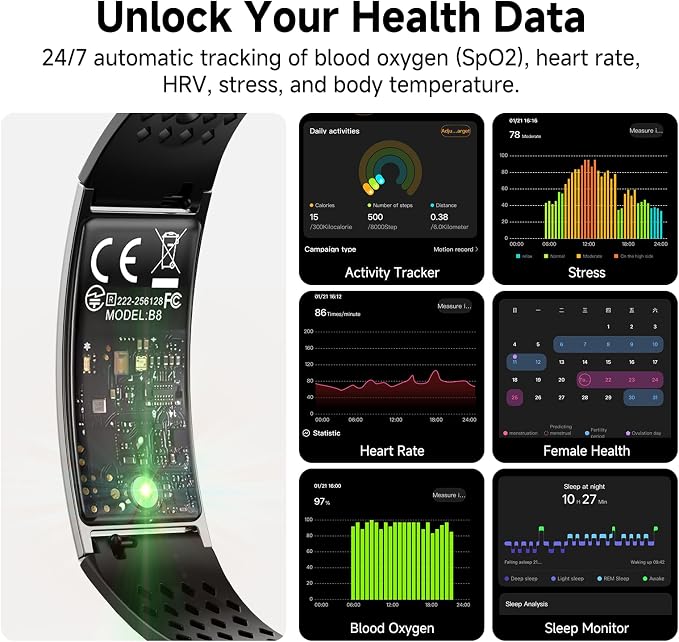 Smart Bracelet, Subscription-Free 24/7 Health Tracking, Heart Rate, HRV & Sleep - Image 3