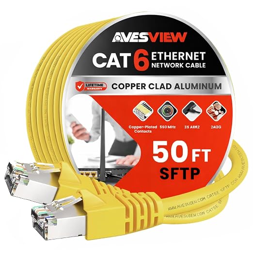 CAT 6 Shielded Ethernet Cable 50FT, Indoor High-Speed 10Gbps Snagless Shielded by AvesView