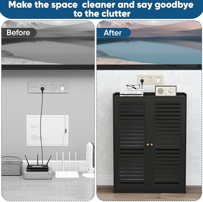 WiFi Router Storage Cabinet, Double Deck Floor Standing Modem Cabinet, Bamboo - Image 8
