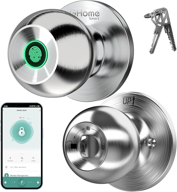 GHome Smart Fingerprint Door Lock, 3 in 1 Smart Fingerprint Door Knob by GhomeSmart