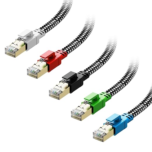 Cat 8 Ethernet Cable 1.5 ft 5 Pack Multi Color, Nylon Braided High Speed Heavy by Orbram