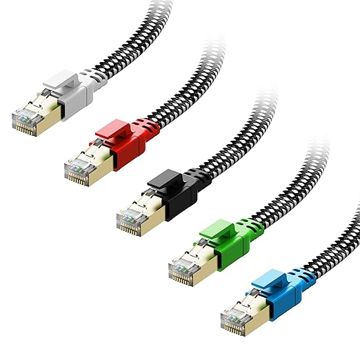 Cat 8 Ethernet Cable 10 ft 5 Pack, Nylon Braided High Speed Heavy Duty Network by Orbram