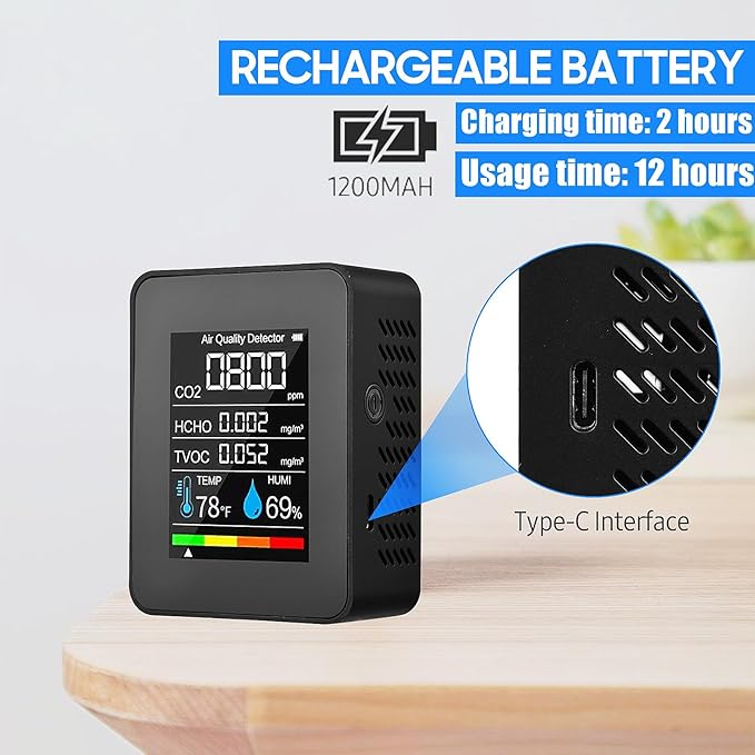 Prefessionall Indoor Air Quality Monitor, 5 in 1 Portable Smartair Quality - Image 6