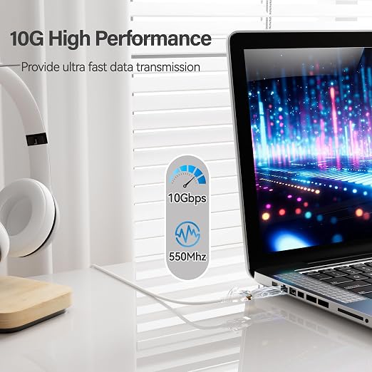Cat6 Slim Patch Cables 7 Feet 10-Pack White, Cat6a Patch Cables 10Gbps 550MHz - Image 2
