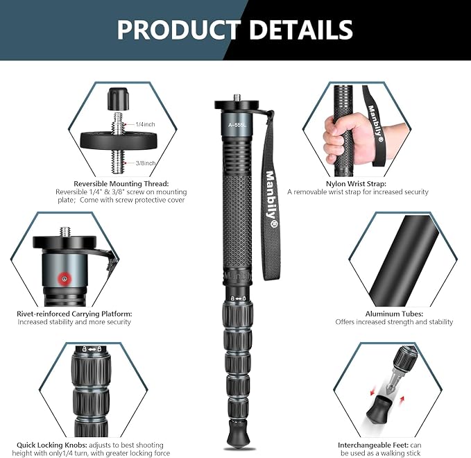 Manbily Monopods for Cameras 15.75'' - Image 4