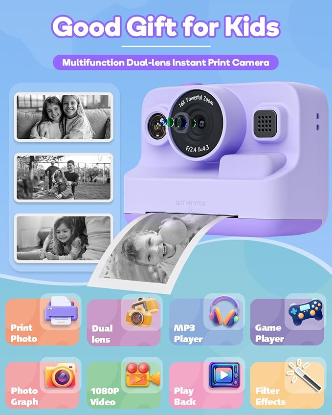Instant Print Camera for Kids, 2.4 Inch Screen Kids Instant Cameras, Christmas - Image 2