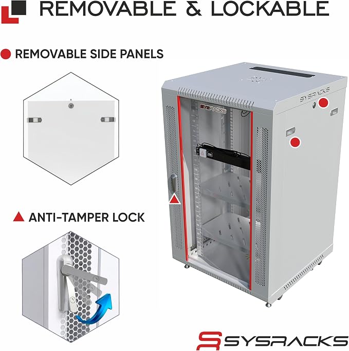 18U Wall Mount Server Rack Cabinet 24” Deep, 19” Network & AV Enclosure - Image 5