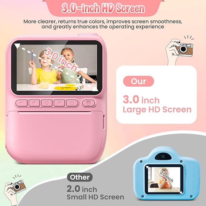 Instant Print Camera for Kids, 3.0" HD 32MP Kids Camera 1080P - Image 2
