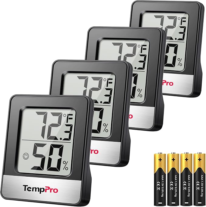 TempPro TP49 4 Pieces Digital Hygrometer Indoor Thermometer Humidity Meter Mini by TempPro