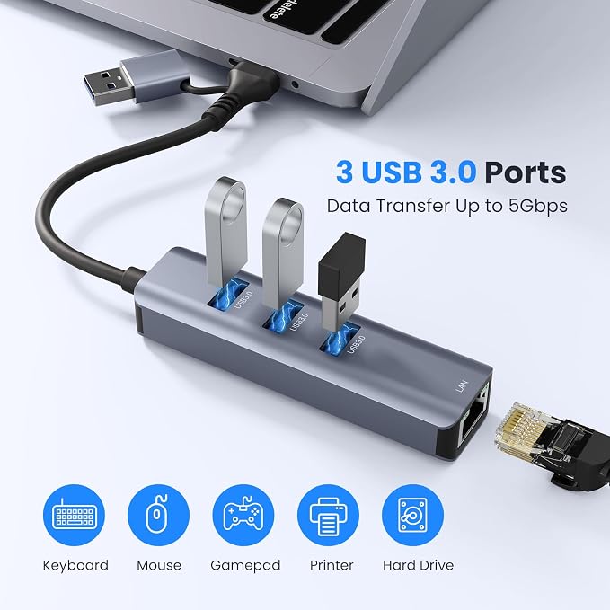 USB to Ethernet Adapter, ABLEWE USB 3.0/USB C to RJ45 Network Internet 2.5Gbps - Image 4