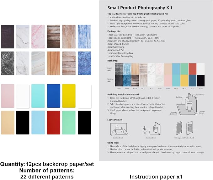 Meking 12Pcs 22Patterns Small Product Photography Backdrops Kit Photo - Image 9