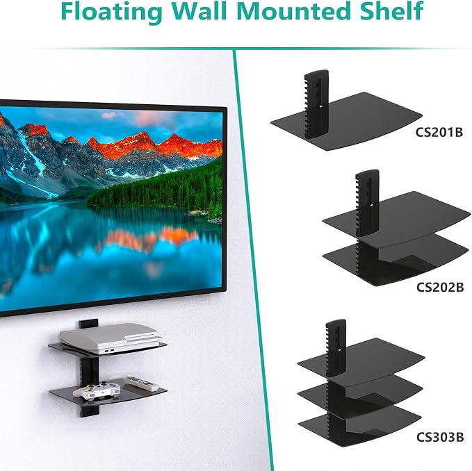 WALI Floating TV Shelf, 2 Tier Glass Projector Shelf - Image 7