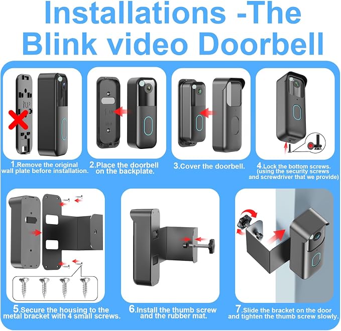Anti-Theft Doorbell Mount for Blink Video Doorbell, Drill-Free Door Mount - Image 6