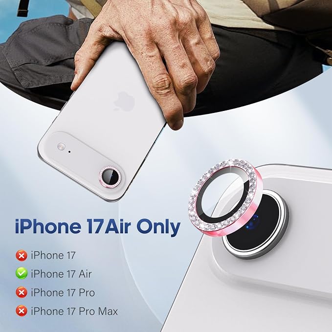 for iPhone 17 Air Camera Lens Protector Bling, Individual Diamond Metal Ring - Image 2