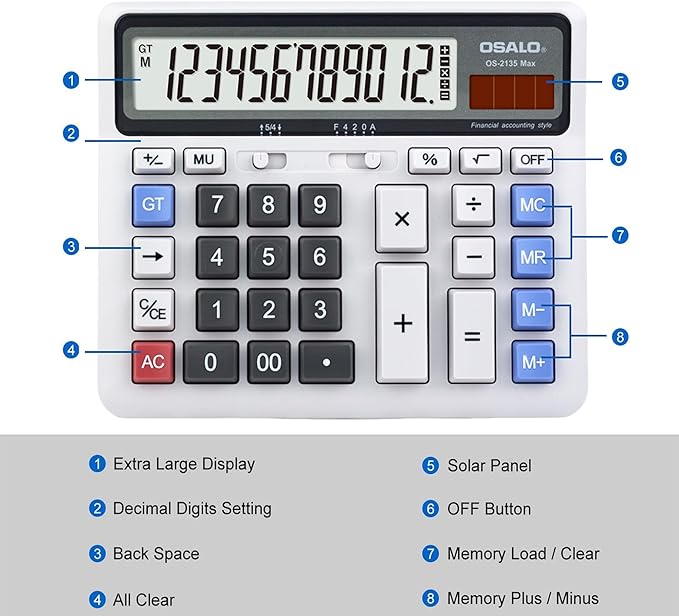 Desktop Calculator, Extra Large LCD Display Computer Button 12 Digits - Image 4