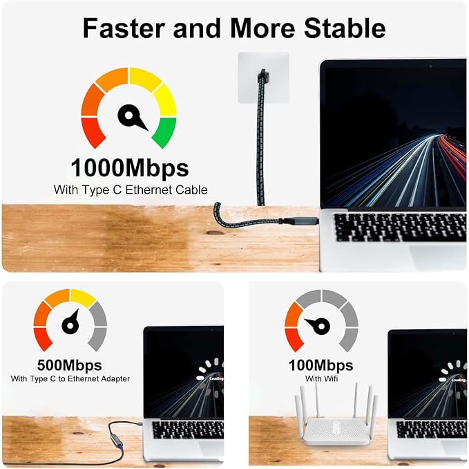 USB C to Ethernet Cable, 20 Feet Type C to Gigabit Ethernet Cable, USB C to - Image 6