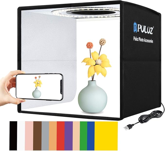 Foldable Photo Box Portable Studio Kit 12 Background Colors LED Dimmable by DEPTHLAN