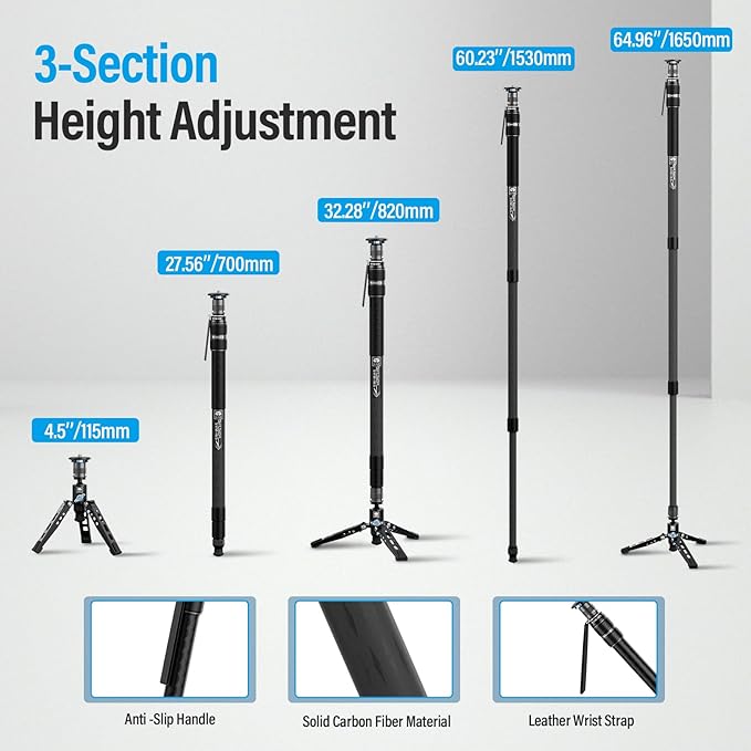 SIRUI SVM-165 Rapid Monopod for Cameras, 65” Carbon Fiber Monopod - Image 6
