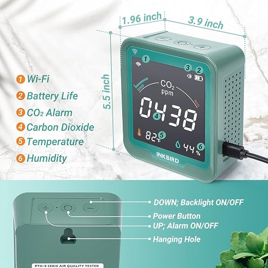 INKBIRD WiFi Air Quality Monitor Indoor Battery Powered | Smart NDIR Sensor and - Image 2