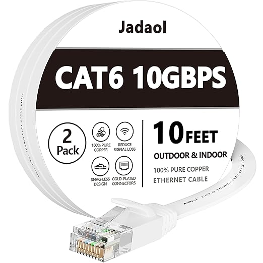Jadaol Cat 6 Ethernet Cable 10ft 2-Pack, 10Gbps Support Cat8 Cat7 Network by Jadaol
