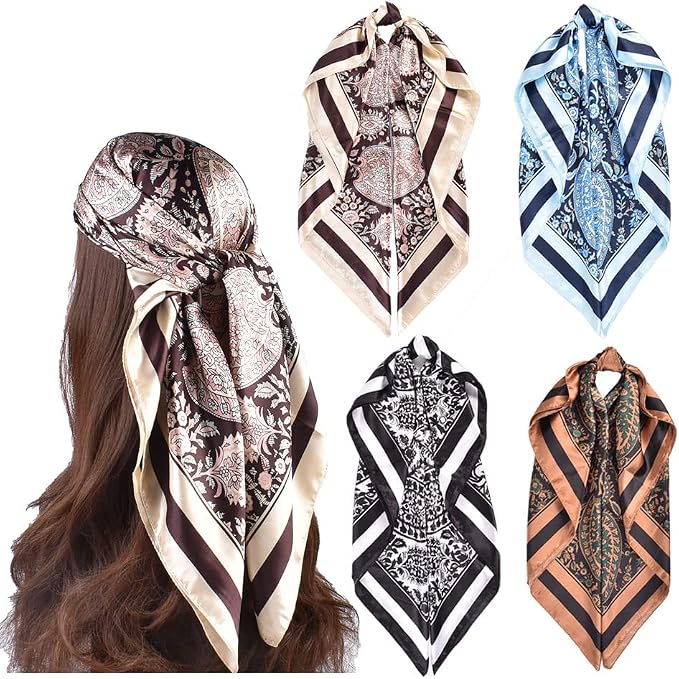 4Pcs Silk Head Scarves for Women Satin Hair Scarf 35”Large Square Bandana Silk by Upeilxd