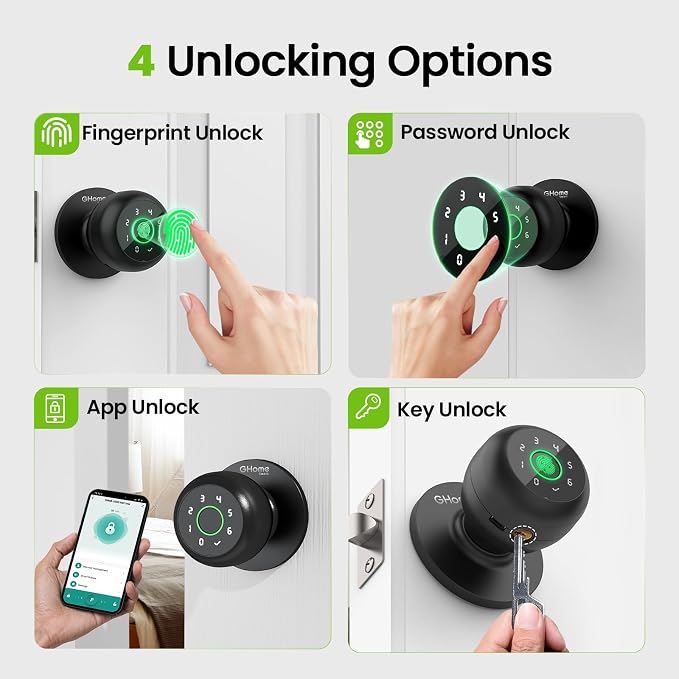 GHome Smart Fingerprint Door Lock, 4 in 1 Smart Fingerprint Door Knob - Image 2