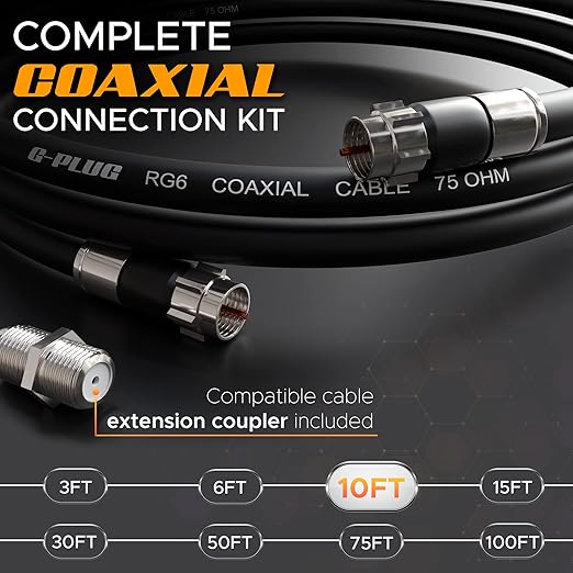 G-PLUG 10FT RG6 Coaxial Cable Connectors Set- High-Speed Internet, Broadband - Image 2