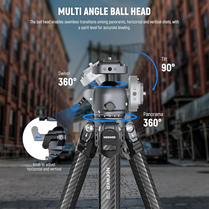 NEEWER LITETRIP LT38 61" Travel Tripod Carbon Fiber - Image 5