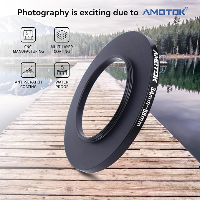 34mm Lens to 58mm Camera Lens Adapter, 34mm-58mm Filter Step up Rings, - Image 2