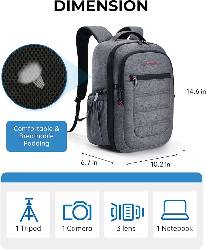 BAGSMART Camera Bag for DSLR, Waterproof Camera Backpacks for Photographers - Image 5