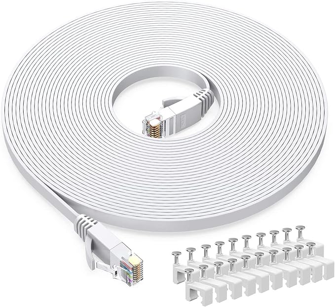 BUSOHE Cat6 Ethernet Cable 25 FT White, Cat-6 Flat RJ45 Computer Internet LAN by BUSOHE
