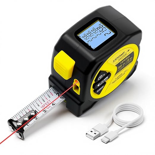 Lichamp Laser Tape Measure, 164ft Class II Laser Distance Meter and 16ft Manual by Lichamp