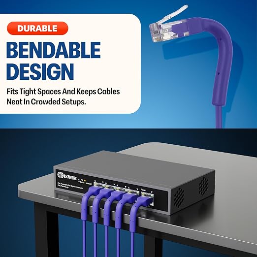 Everest Ultra Slim Cat6a Ethernet Patch Cables 6ft Purple - Image 2