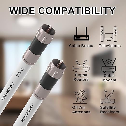 30ft RG6 Coaxial Cable White, 75 Ohm Coax Cable - Image 5
