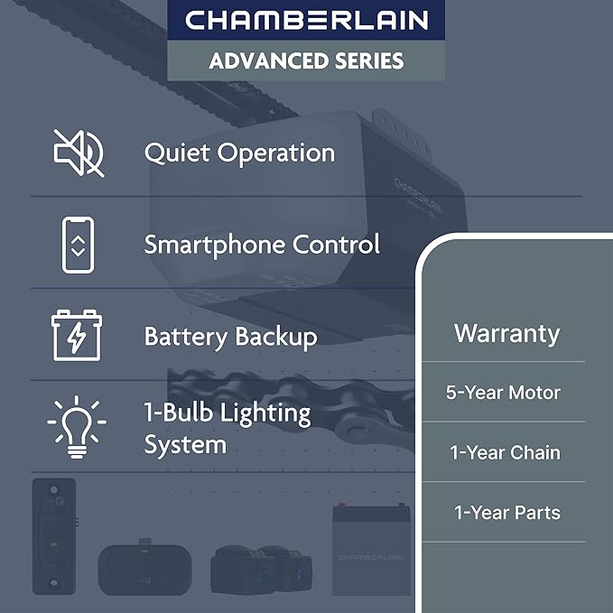 Chamberlain 1/2 HP Chain Drive Smart Garage Door Opener - Image 2