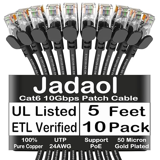 Jadaol Cat 6 Ethernet Cable 5 ft 10Pack, Outdoor&Indoor, 10Gbps Support Cat8/7 by Jadaol