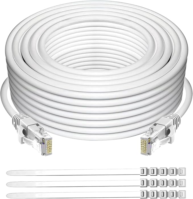 Adoreen Cat 6 Ethernet Cable 200 Ft-White, Outdoor & Indoor Snagless Long Round by Adoreen