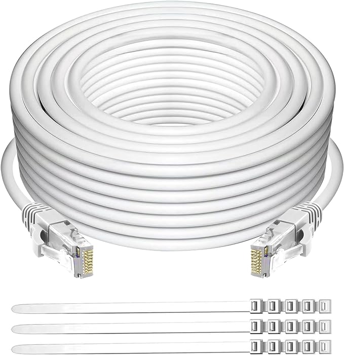 Adoreen Cat 6 Ethernet Cable 30 Ft-White, Outdoor & Indoor Snagless Long Round by Adoreen